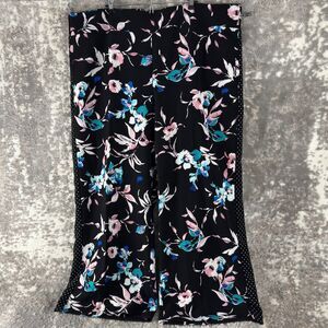 Lane Bryant Sz 26/28 (4X) Dark Floral Pola Dot Wide Leg Pants Pull On Stretch